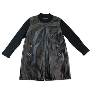 Elliott Lauren Coat Womens 10 Black Faux Leather Mixed Media Lined Jacket